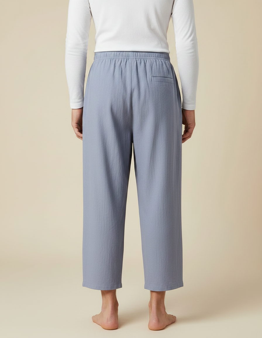 Pantalon Chinois Gris Ample Coton Lin Boutons - Bleu - vue 2