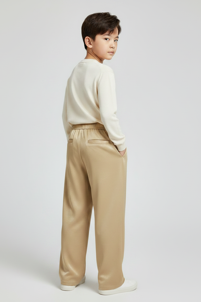 Pantalon Chinois Doré Satiné Ample Fluide Décontracté Enfant - vue 2