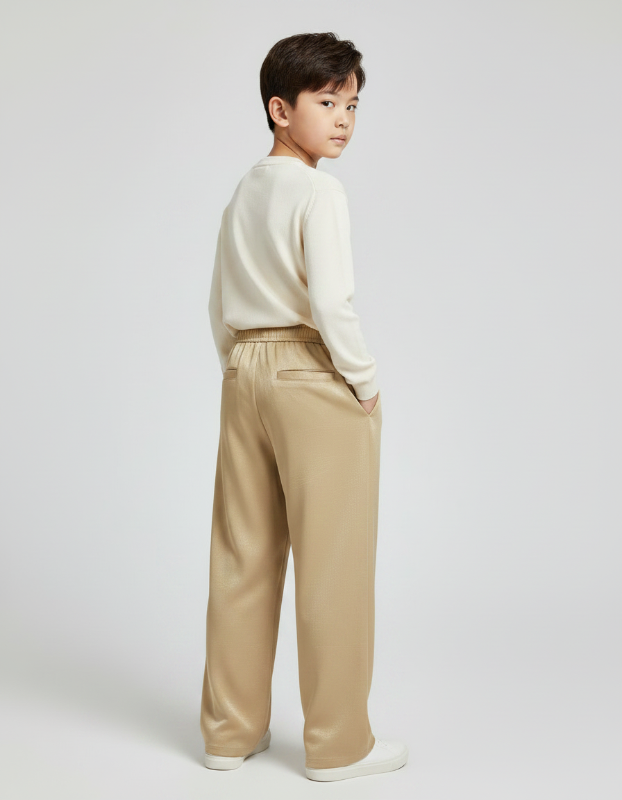 Pantalon Chinois Doré Satiné Ample Fluide Décontracté Enfant - vue 2