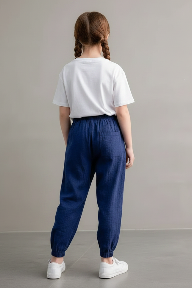 Pantalon Chinois Bleu Ample Lin Enfant Décontracté - vue 2