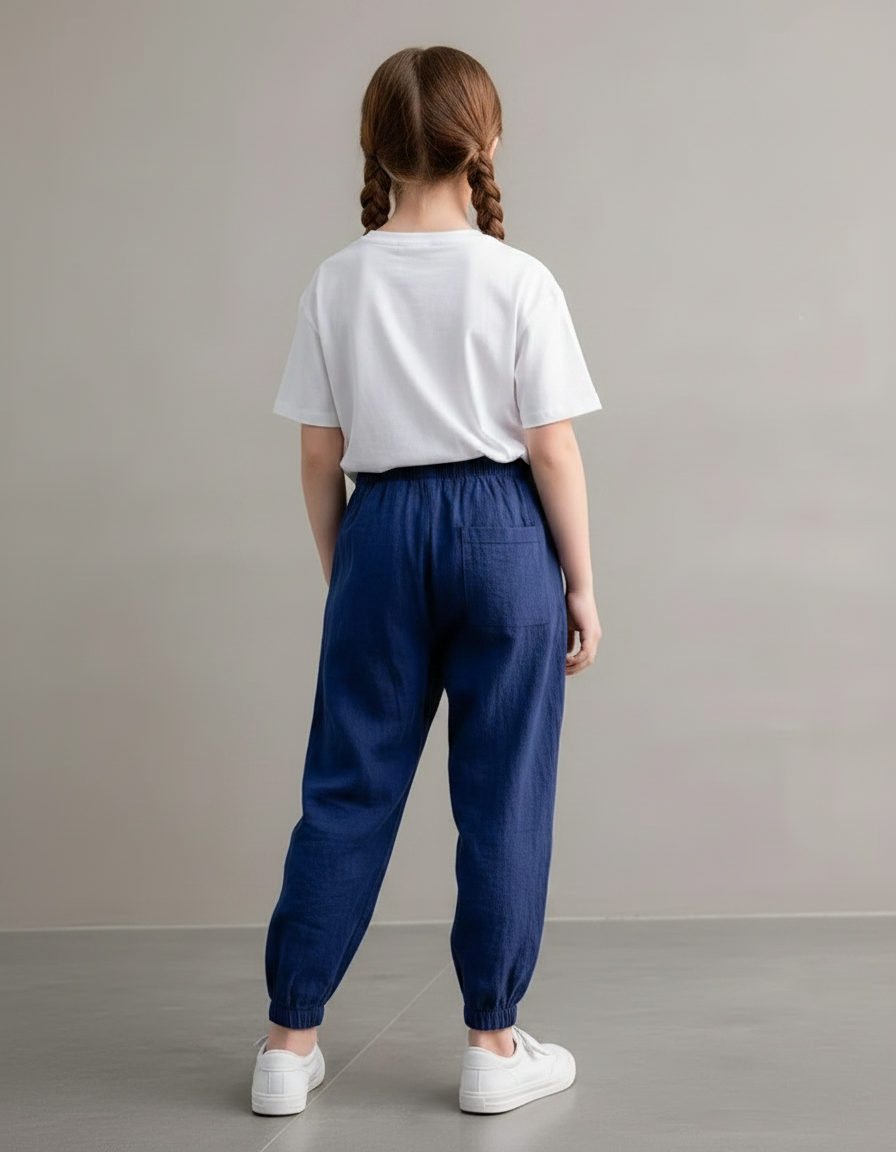 Pantalon Chinois Bleu Ample Lin Enfant Décontracté - vue 2