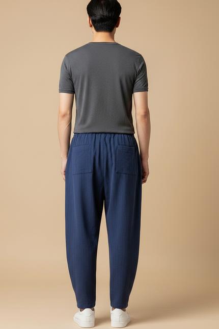 Pantalon Chinois Bleu Ample Lin Cordon Homme - vue 2