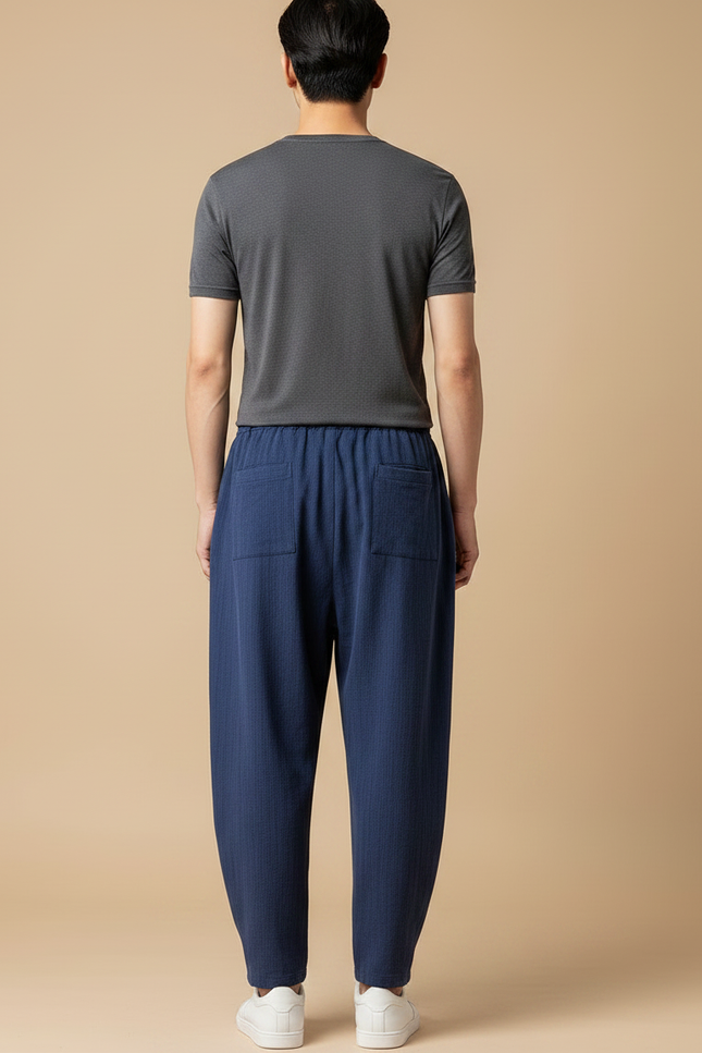 Pantalon Chinois Bleu Ample Lin Cordon Homme - vue 2