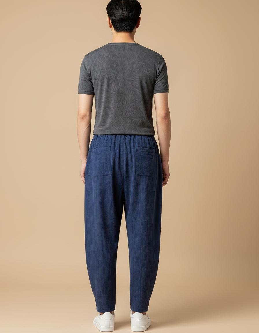 Pantalon Chinois Bleu Ample Lin Cordon Homme - vue 2