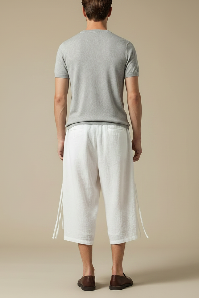 Pantalon Chinois Blanc Ample Lin Homme Décontracté - vue 2