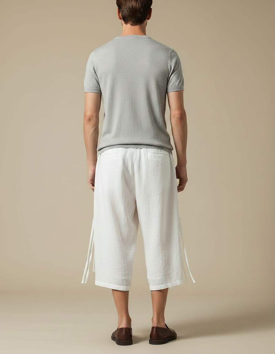 Pantalon Chinois Blanc Ample Lin Homme Décontracté - vue 2