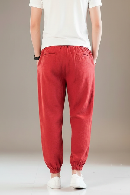 Pantalon Chinois Rouge Harem Brodé Coton Élastique Homme - vue 2
