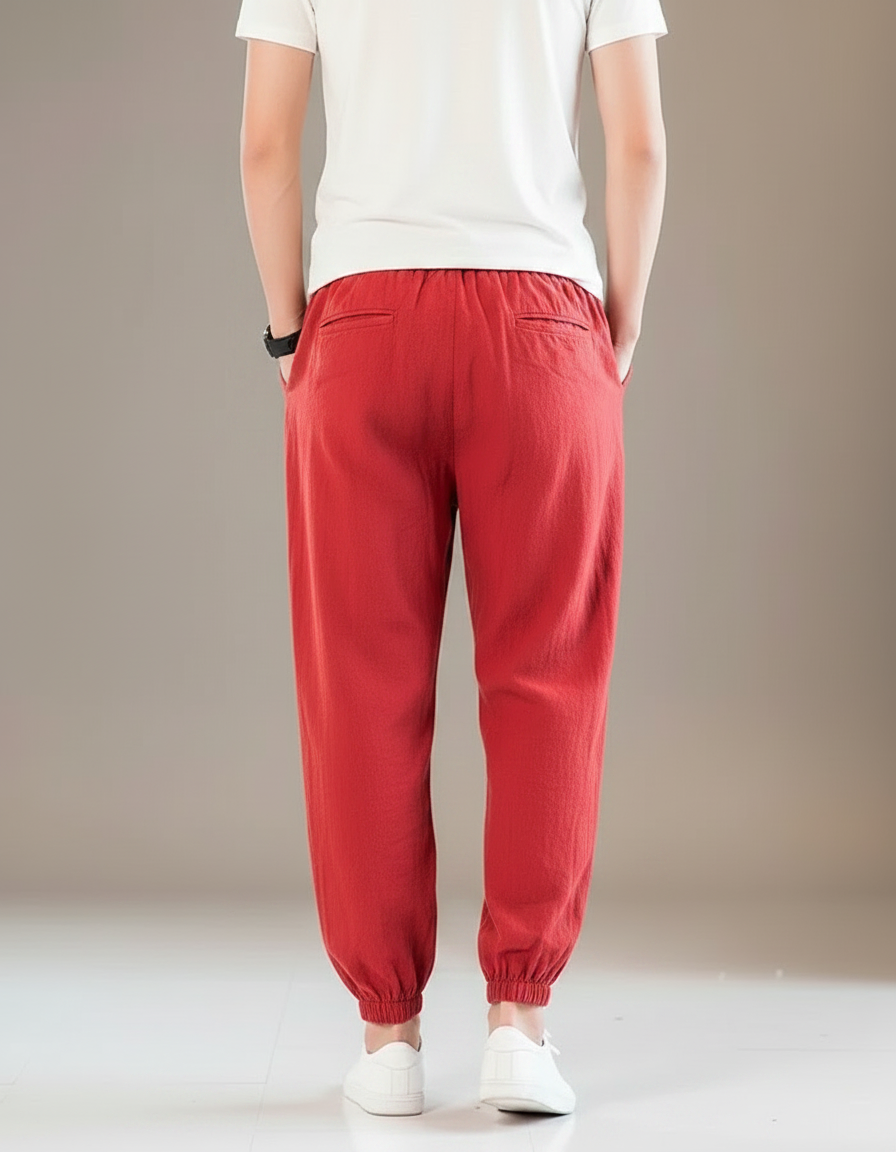 Pantalon Chinois Rouge Harem Brodé Coton Élastique Homme - vue 2