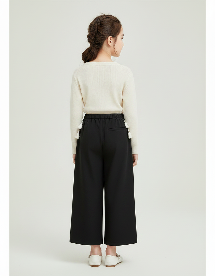 Pantalon Chinois Noir Ample Rouge Motif Traditionnel Fille - Polyester - vue 2