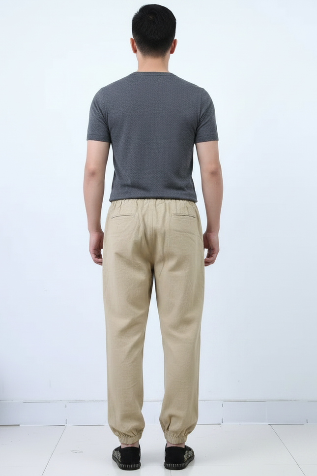 Pantalon Chinois Kaki Ample Coton Lin Sport Décontracté - vue 2