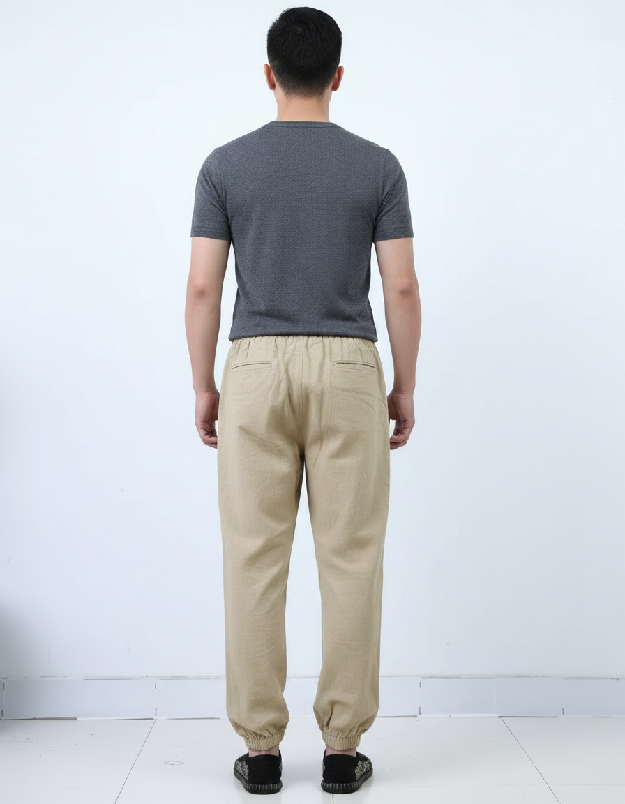 Pantalon Chinois Kaki Ample Coton Lin Sport Décontracté - vue 2