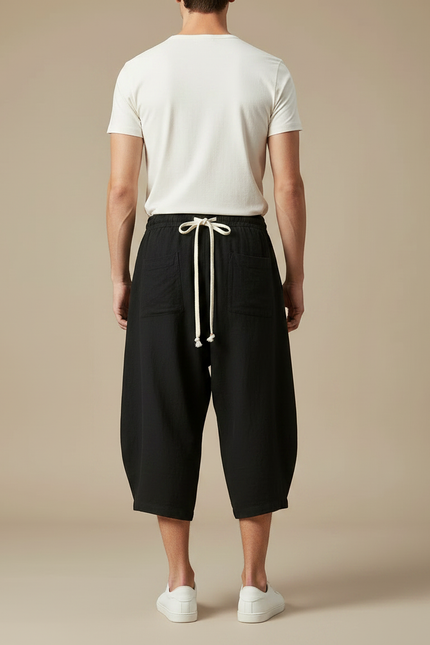 Pantalon Chinois Lin Coton Ample Harem Noir Homme - vue 2