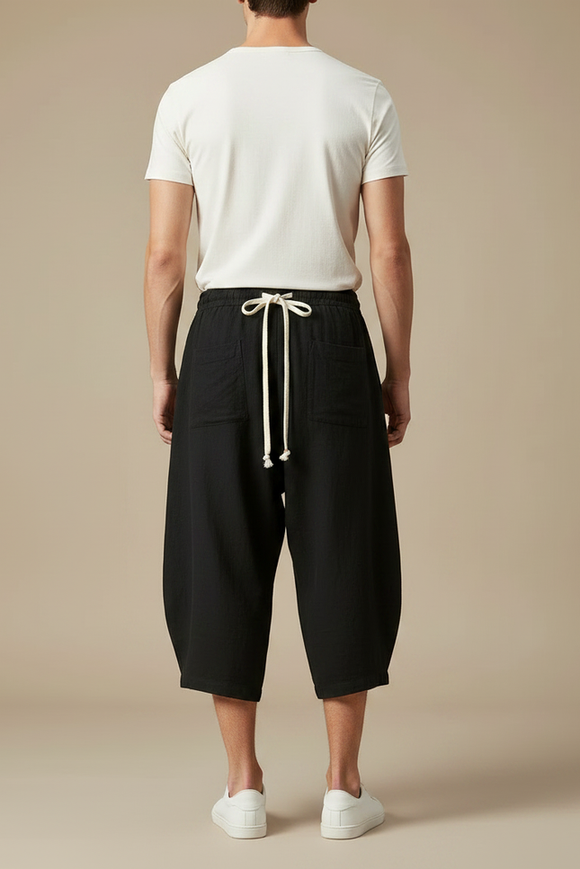 Pantalon Chinois Lin Coton Ample Harem Noir Homme - vue 2