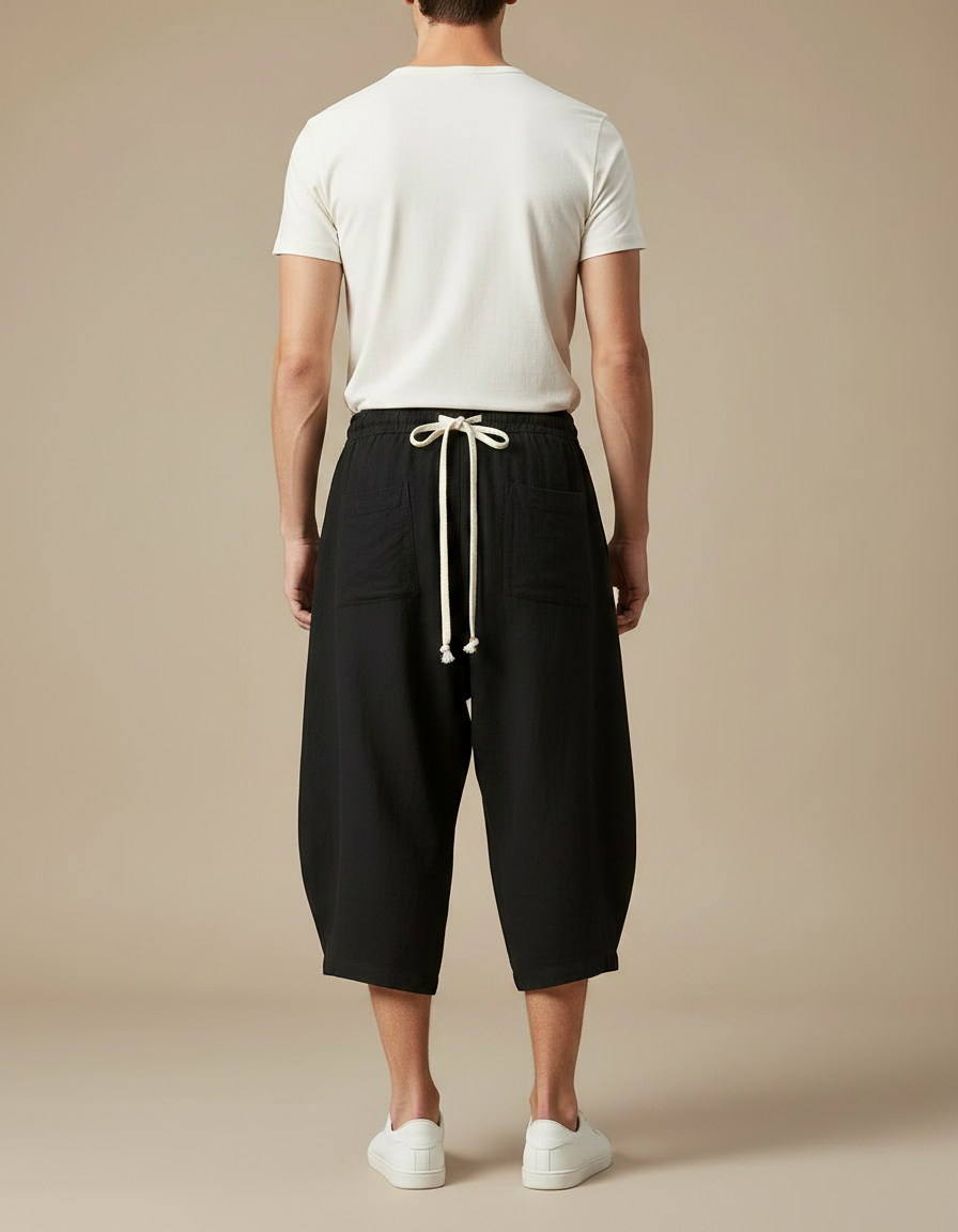 Pantalon Chinois Lin Coton Ample Harem Noir Homme - vue 2