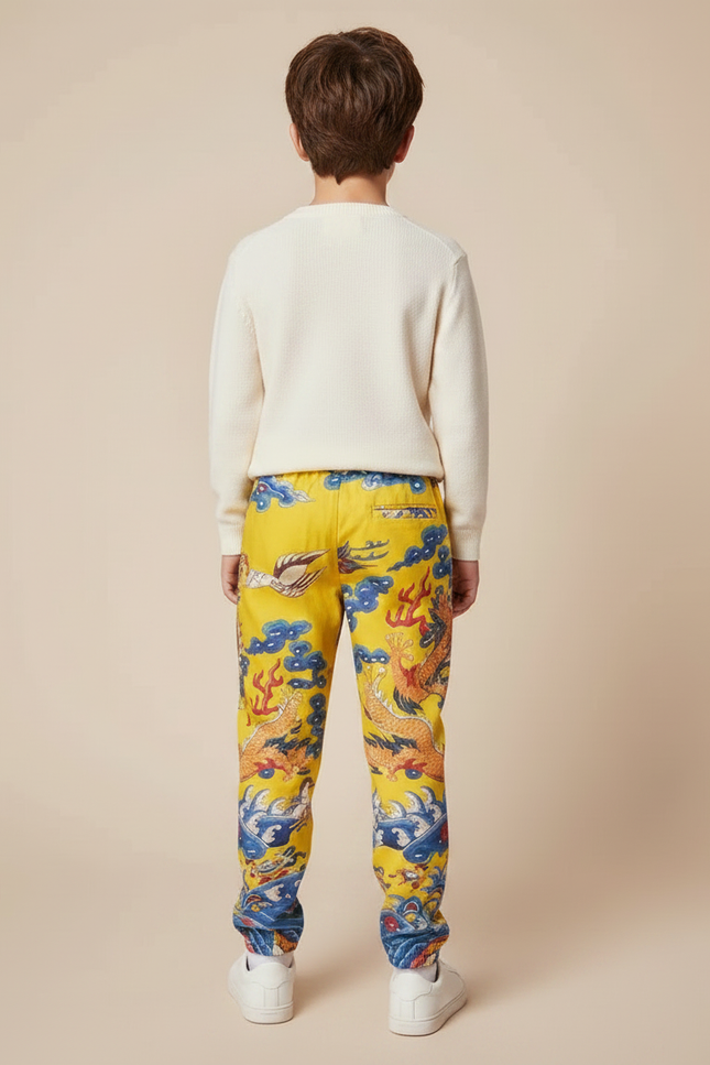 Pantalon Chinois Jaune Dragon Ample Streetwear Garçon - Satin - vue 2