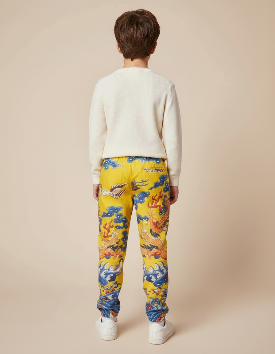 Pantalon Chinois Jaune Dragon Ample Streetwear Garçon - Satin - vue 2