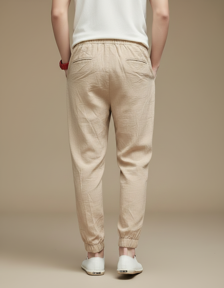 Pantalon Chinois Beige Lin Coton Ample Léger - vue 2