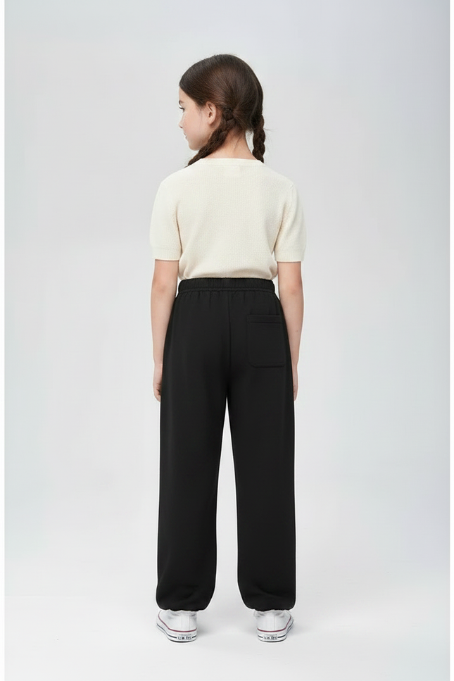 Pantalon Chinois Noir Ample Brodé Rouge Enfant - Molleton - vue 2
