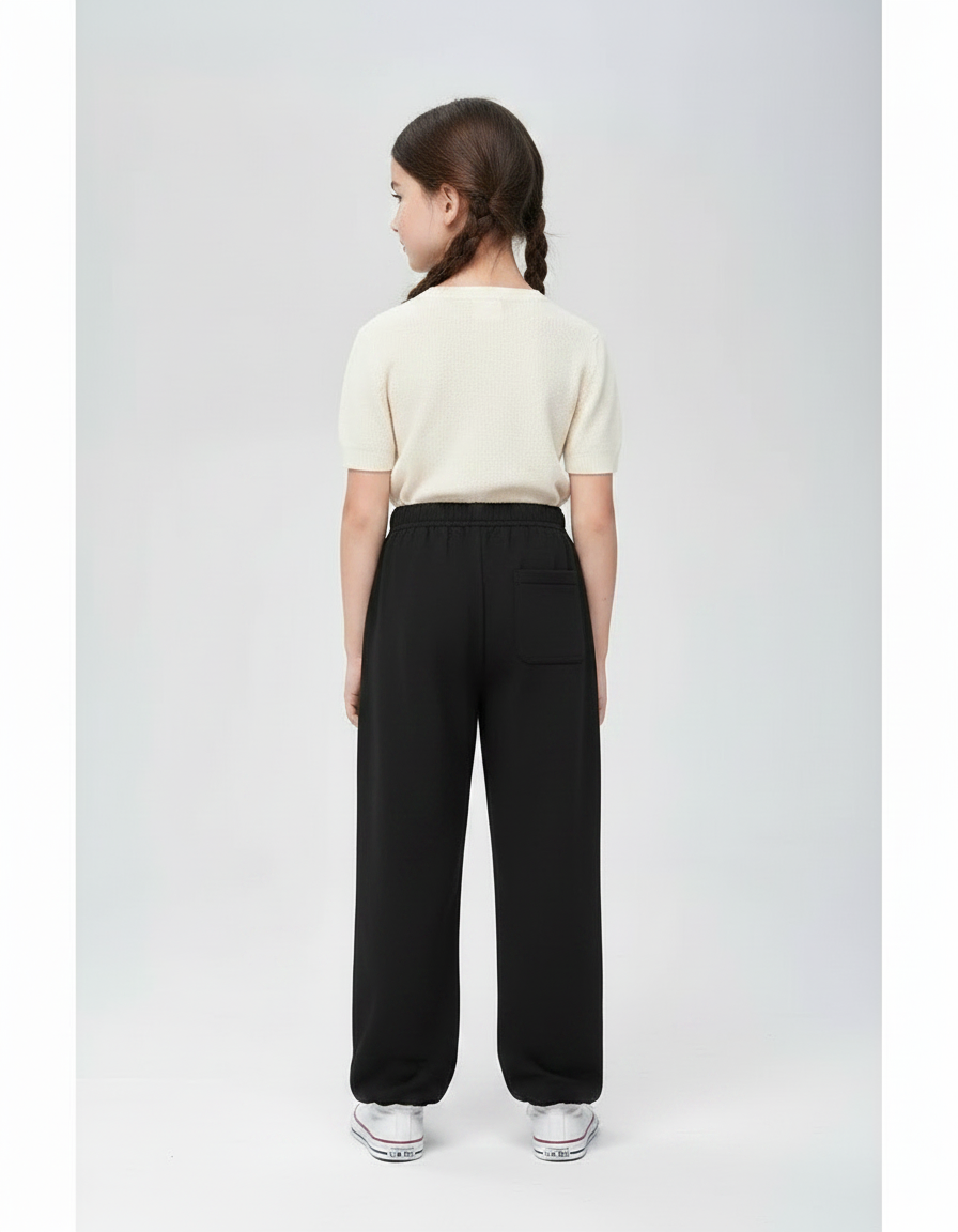 Pantalon Chinois Noir Ample Brodé Rouge Enfant - Molleton - vue 2