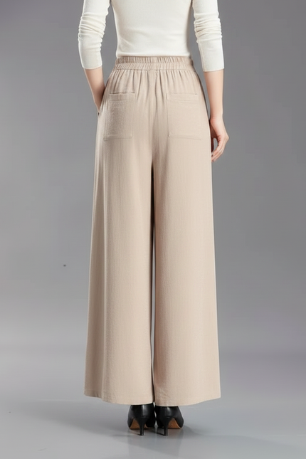 Pantalon Chinois Beige Brodé Ample Fluide Femme - Lin - vue 2