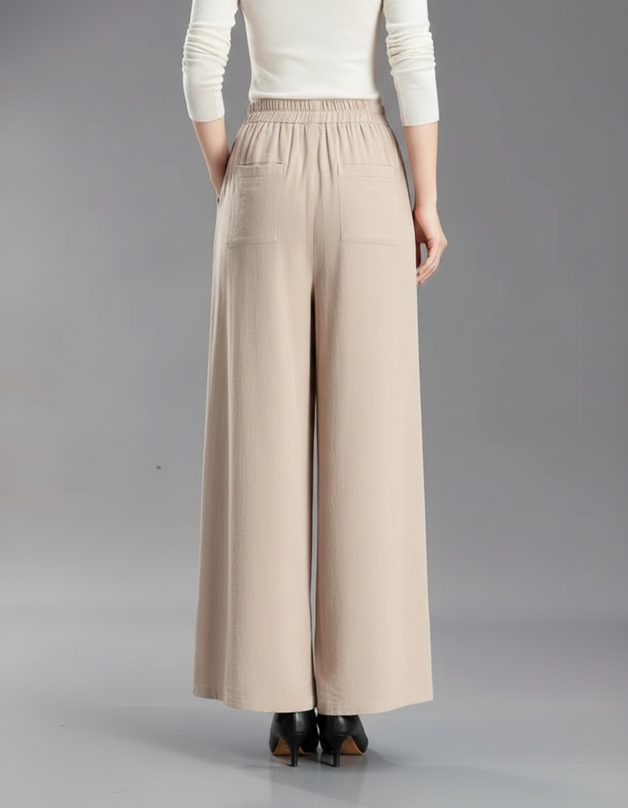 Pantalon Chinois Beige Brodé Ample Fluide Femme - Lin - vue 2