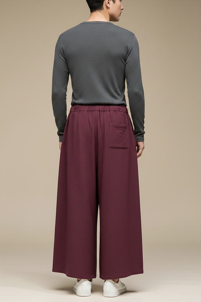 Pantalon Chinois Bordeaux Ample Fluide Décontracté - Lin - vue 2