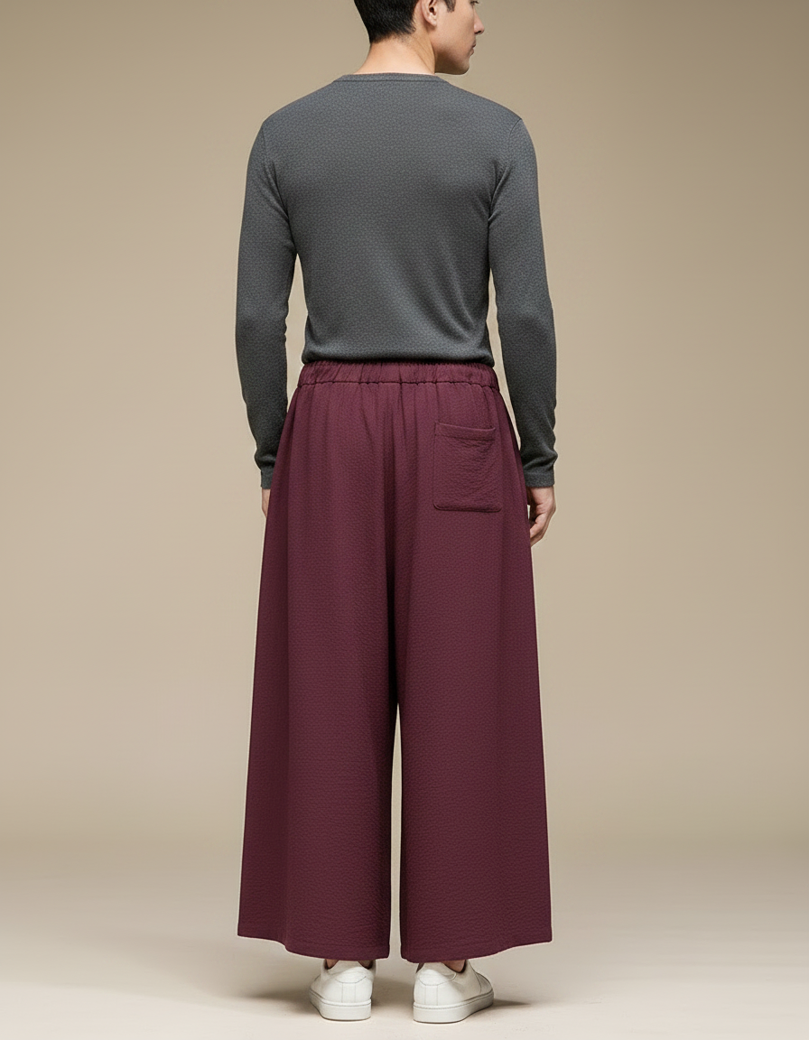 Pantalon Chinois Bordeaux Ample Fluide Décontracté - Lin - vue 2