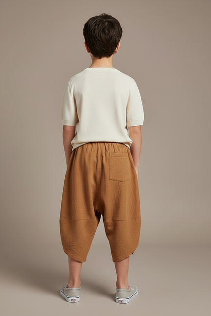 Pantalon Chinois Harem Coton Ample Garçon Marron - vue 2