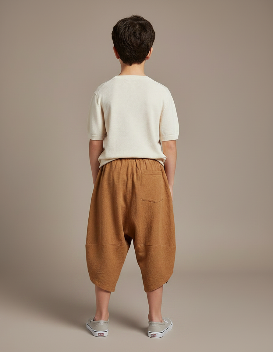 Pantalon Chinois Harem Coton Ample Garçon Marron - vue 2