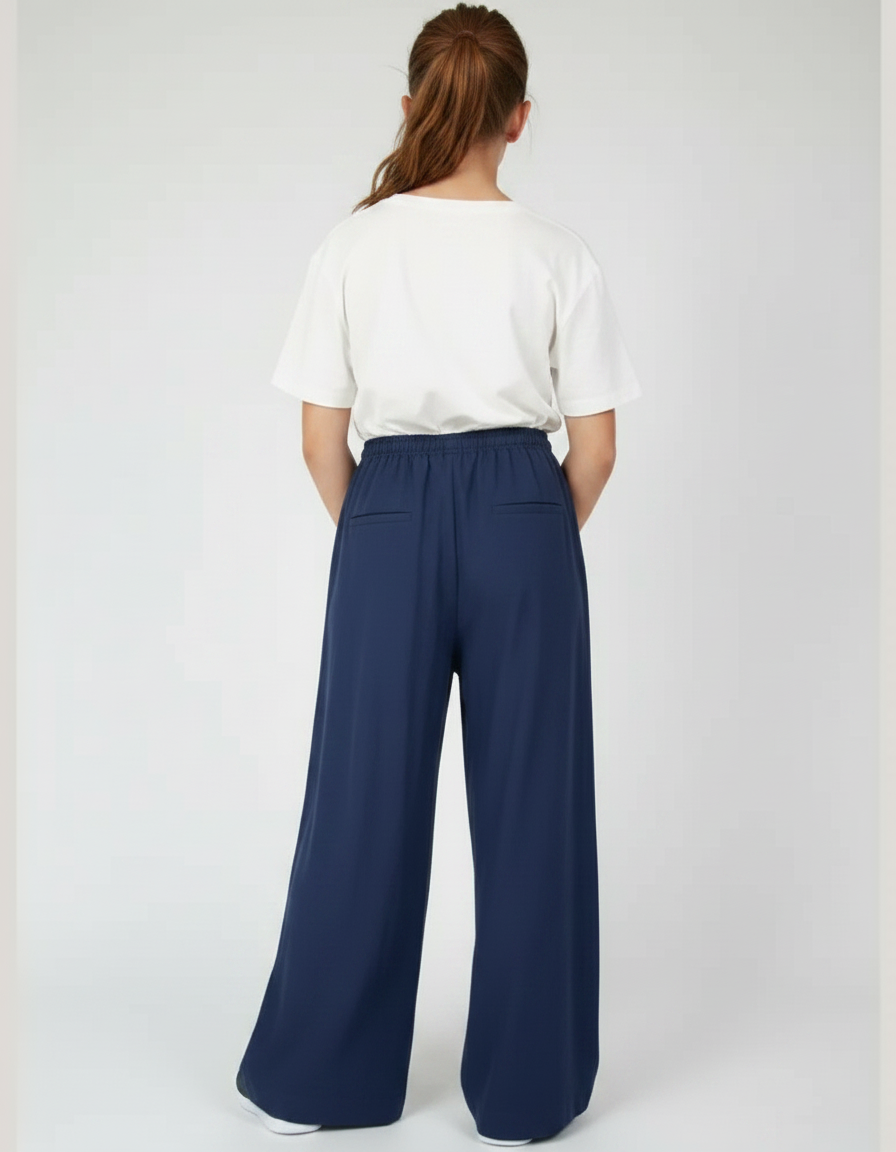 Pantalon Chinois Fille Bleu Marine Large - Viscose - vue 2