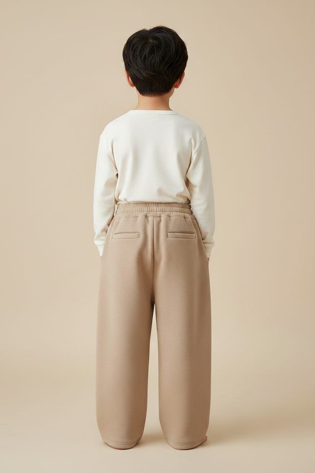 Pantalon Chinois Beige Molletonné Ample Cordon Décontracté - vue 2