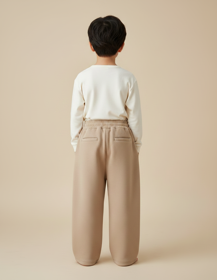 Pantalon Chinois Beige Molletonné Ample Cordon Décontracté - vue 2