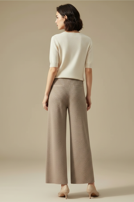 Pantalon Chinois Maille Beige Ample Droit Décontracté - vue 2