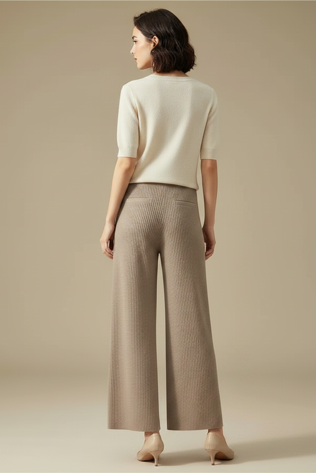 Pantalon Chinois Maille Beige Ample Droit Décontracté - vue 2