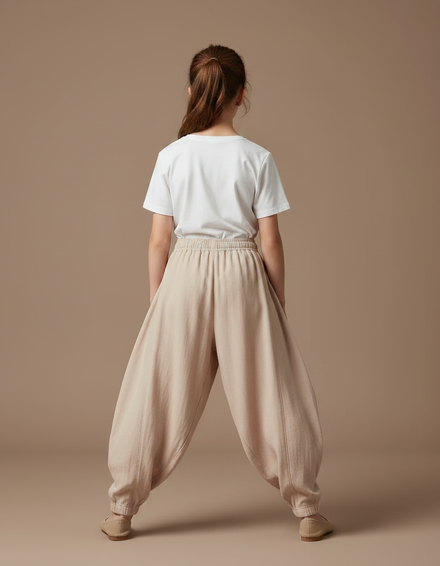 Pantalon Chinois Beige Ample Coton Boutons Traditionnel - vue 2
