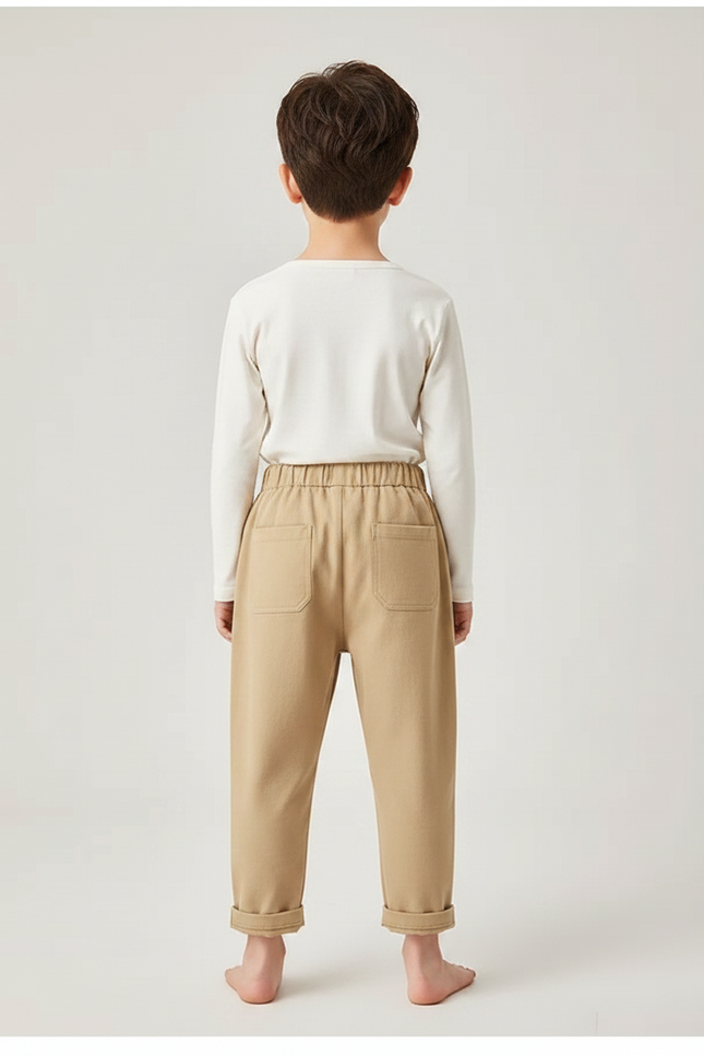 Pantalon Chinois Beige Ample Coton Décontracté Enfant - Gabardine - vue 2