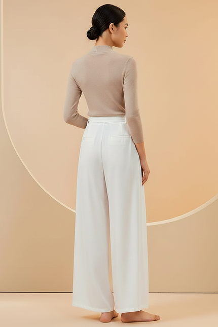 Pantalon Chinois Blanc Fluide Ample Ceinturé Élégant - Polyester - vue 2
