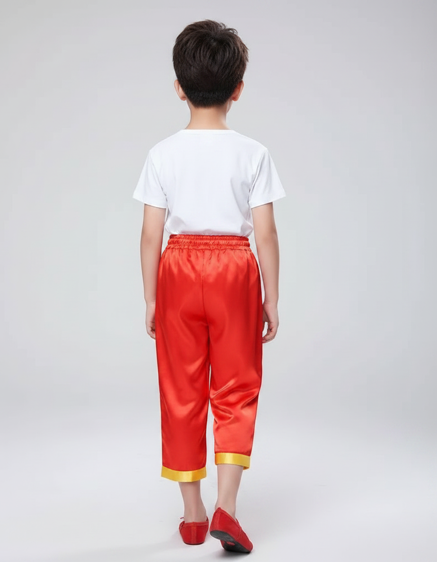 Pantalon Chinois Rouge Satiné Ample Traditionnel Enfant - vue 2
