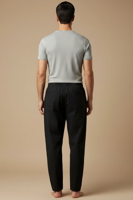 Pantalon Chinois Noir Coton Ample Décontracté Homme - vue 2