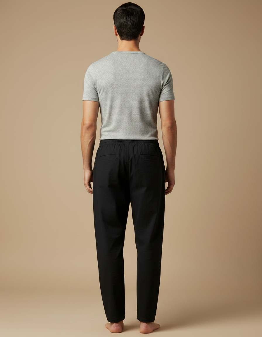 Pantalon Chinois Noir Coton Ample Décontracté Homme - vue 2