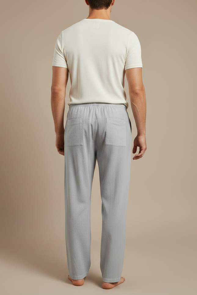Pantalon Chinois Gris Clair Lin Coton Ample Décontracté Homme - vue 2