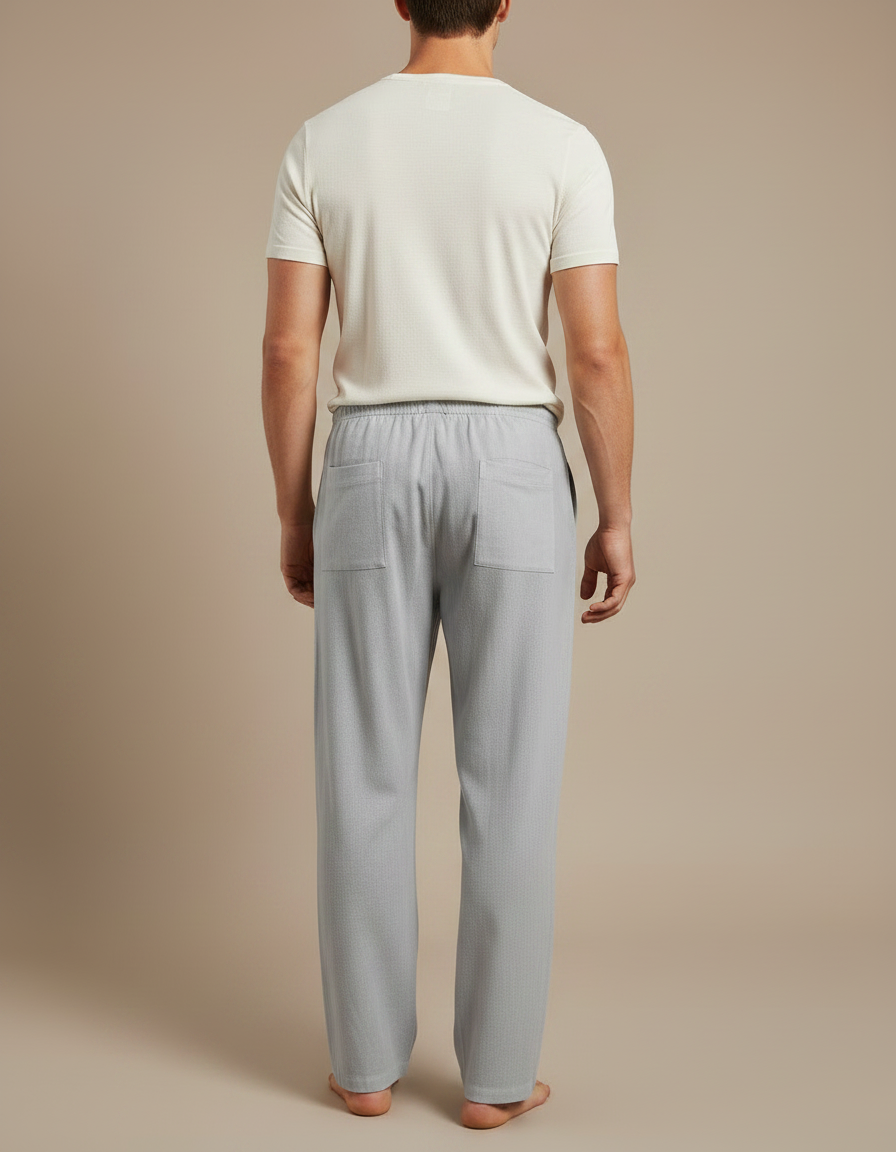 Pantalon Chinois Gris Clair Lin Coton Ample Décontracté Homme - vue 2