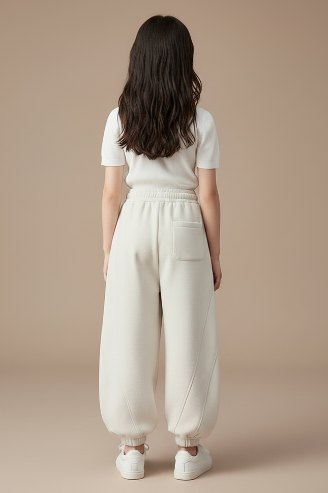 Pantalon Chinois Crème Ample Sportif Molleton Fille - Beige - vue 2