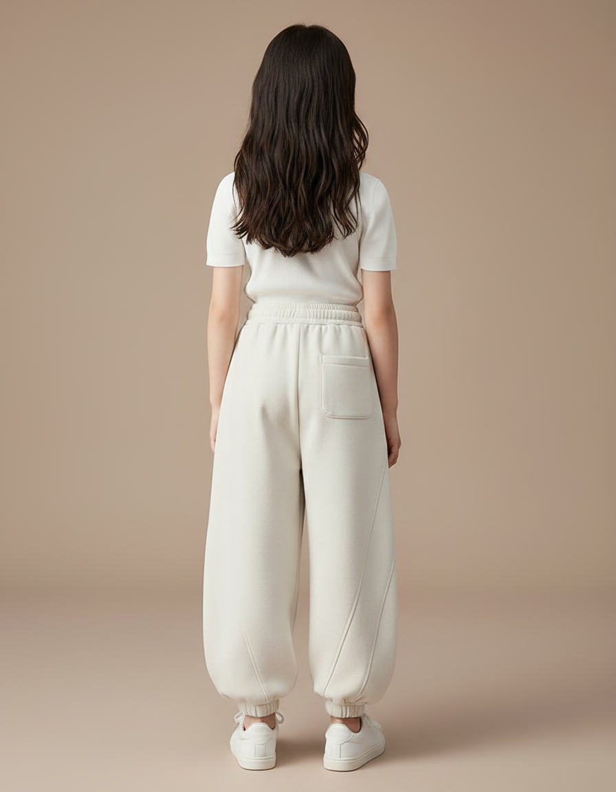 Pantalon Chinois Crème Ample Sportif Molleton Fille - Beige - vue 2