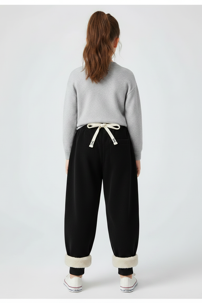 Pantalon Chinois Noir Ample Molletonné Hiver Enfant - vue 2