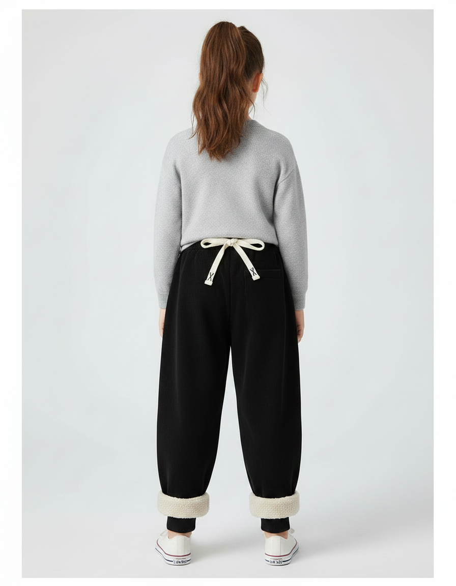 Pantalon Chinois Noir Ample Molletonné Hiver Enfant - vue 2