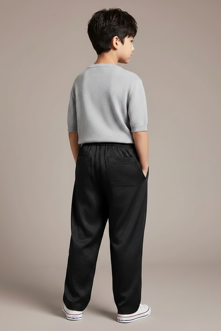 Pantalon Chinois Noir Ample Fluide Décontracté Jacquard - Viscose - vue 2