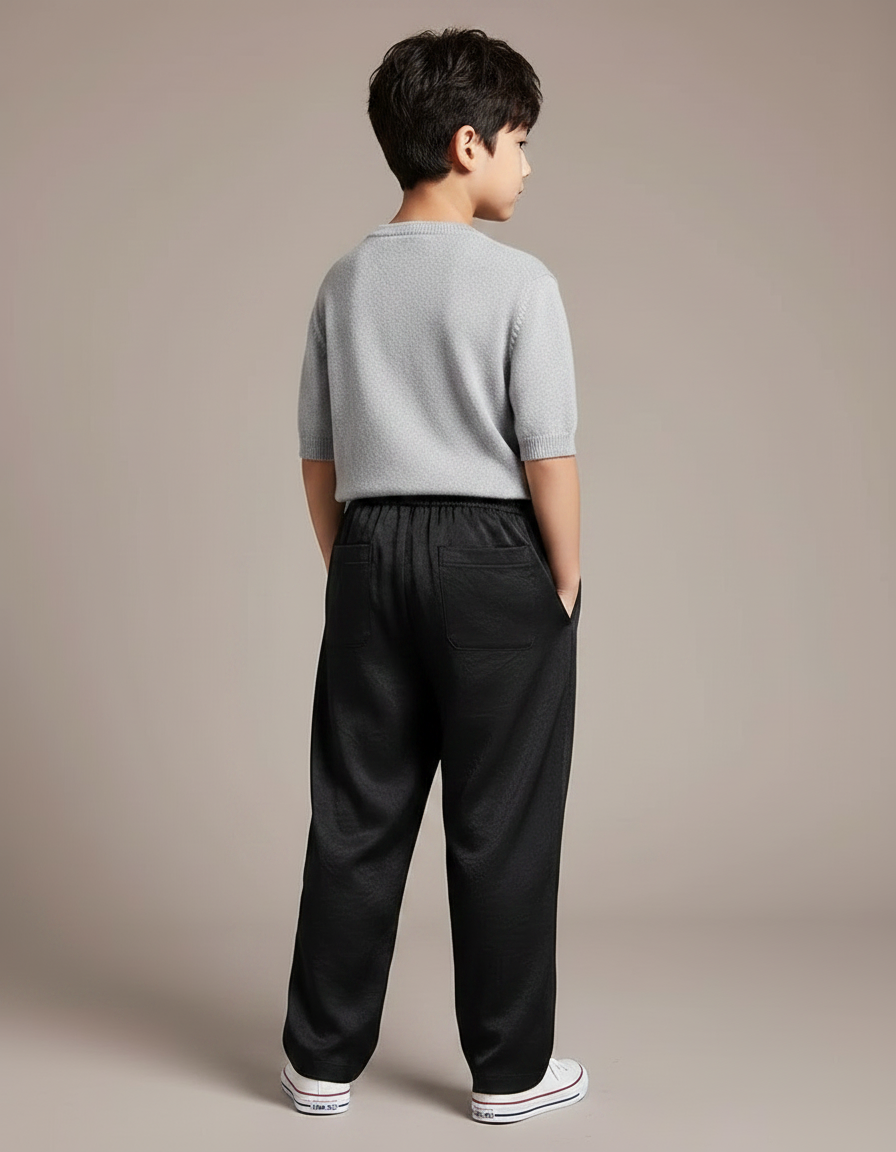 Pantalon Chinois Noir Ample Fluide Décontracté Jacquard - Viscose - vue 2