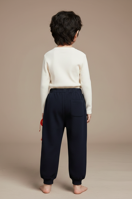 Pantalon Chinois Bleu Marine Côtelé Ample Enfant - Maille - vue 2