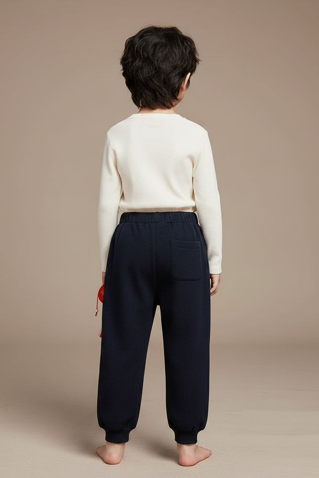 Pantalon Chinois Bleu Marine Côtelé Ample Enfant - Maille - vue 2
